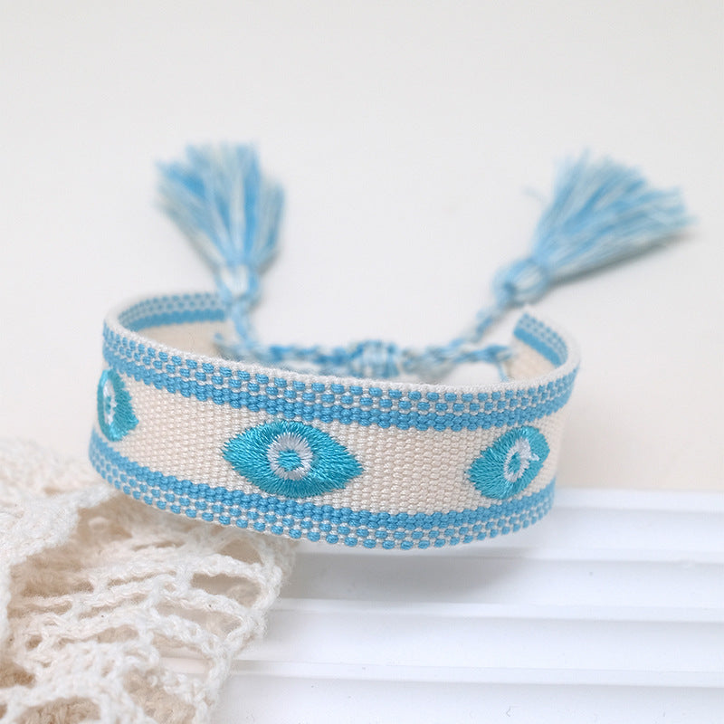 Wholesale Cord Embroidered Logo Devil's Eye Woven Tassel Bracelet